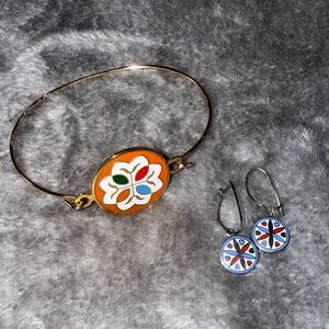 Vintage Pennsylvania Dutch Hex Gold, Silver and Multicolor Enamel Jewelry Set